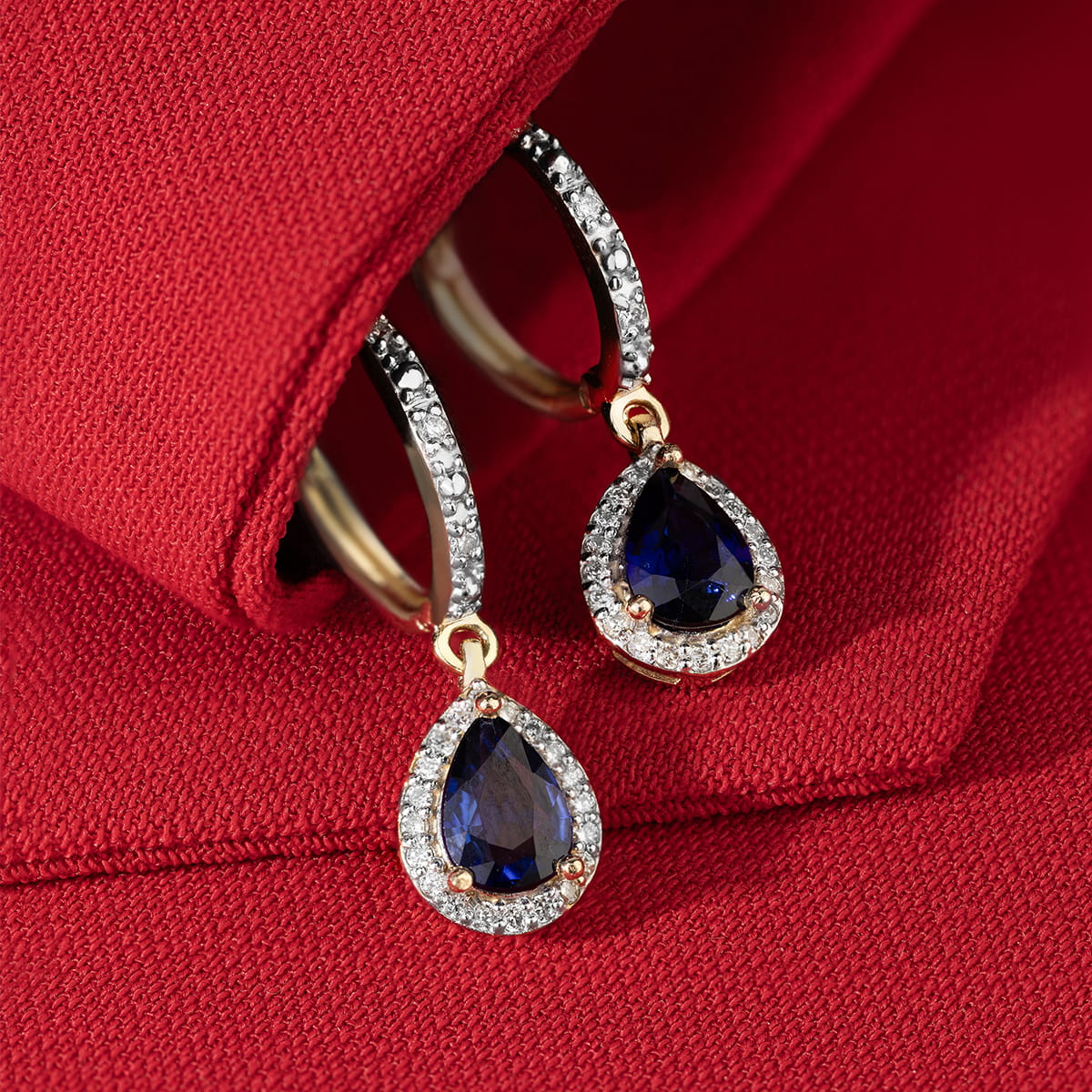 Cercei Aur 14K cu Safir 1.20 ct si Diamante  Naturale 0.26 ct