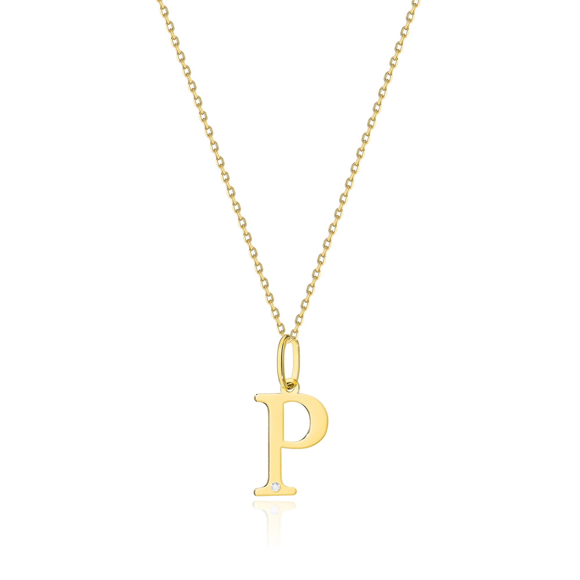 Colier cu pandantiv litera W din Aur 14K cu Diamant Natural 0.005 ct