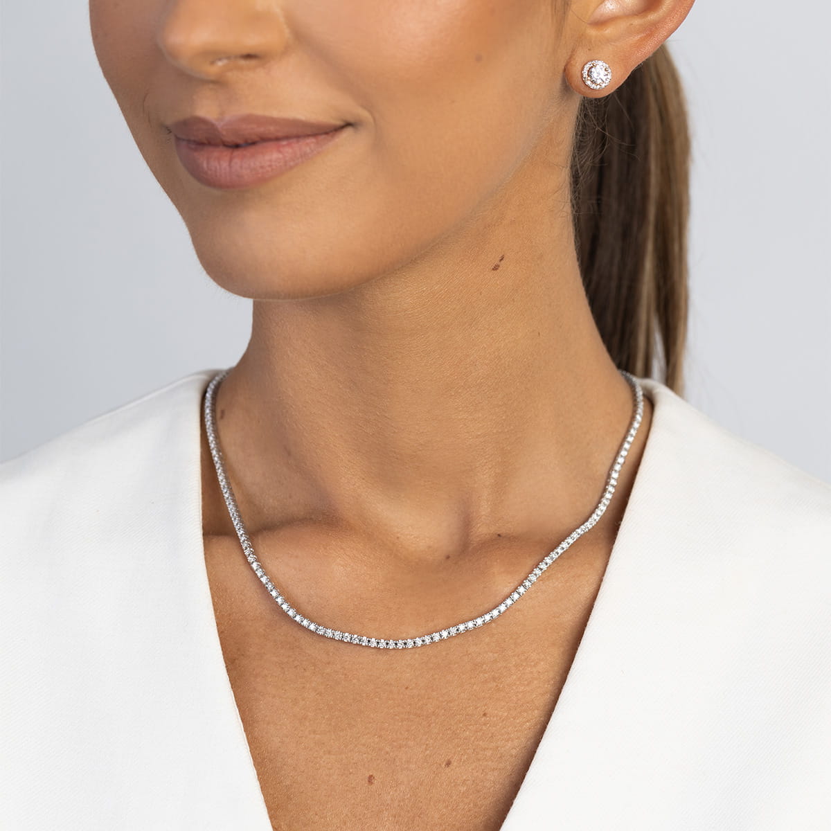 Colier Aur 14K cu Diamante de Laborator 3.38 ct - Alb