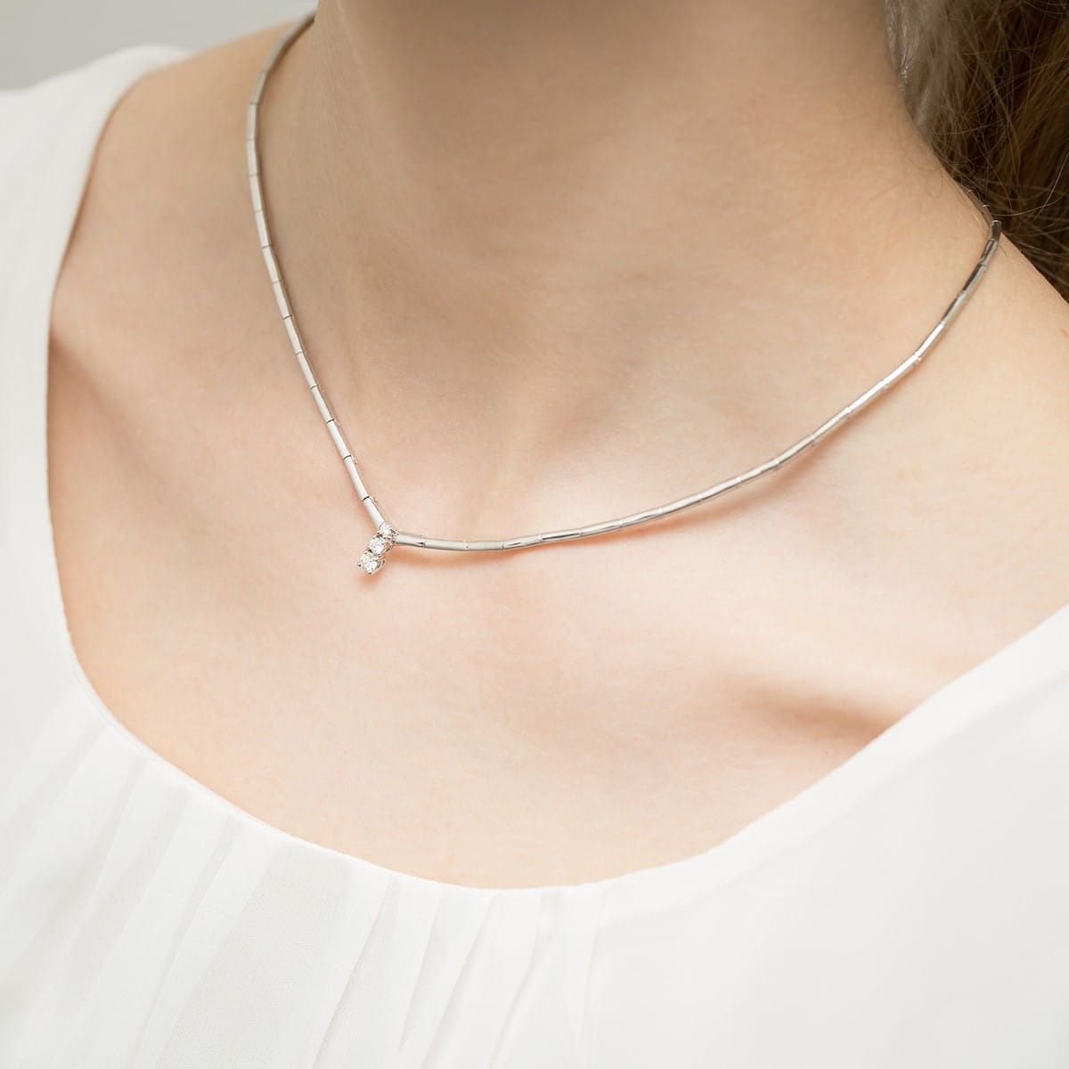 Colier Aur 14k cu Diamante 0.20 ct - Alb