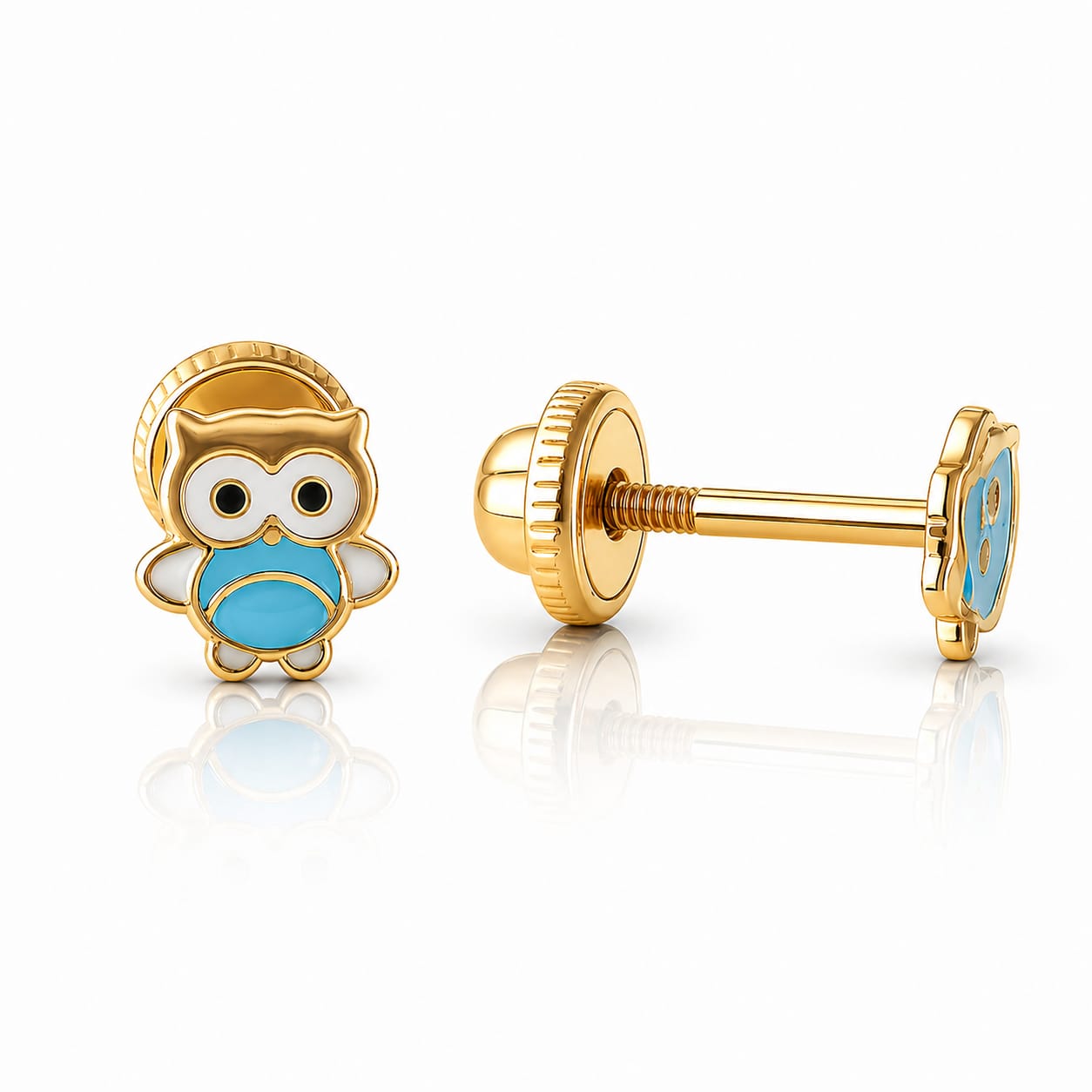 Cercei Aur 14K bufnițe, Filet cu Protecție