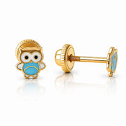 Cercei Aur 14K bufnițe, Filet cu Protecție