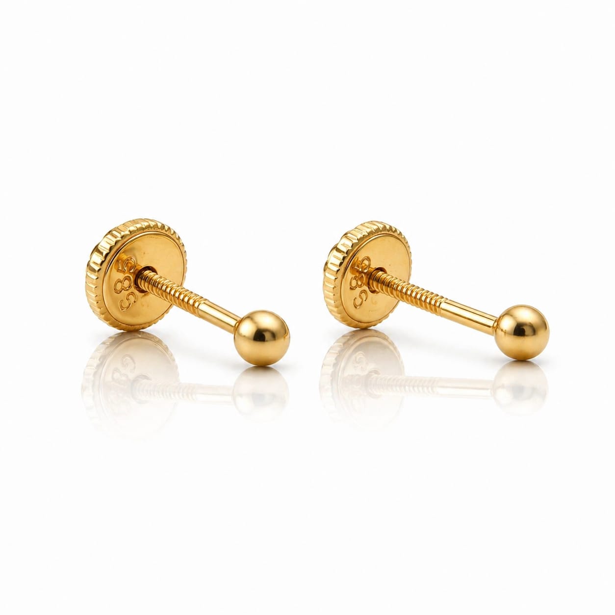 Cercei Aur 14K biluțe netede 3mm, Filet cu Protecție