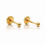 Cercei Aur 14K biluțe netede 3mm, Filet cu Protecție