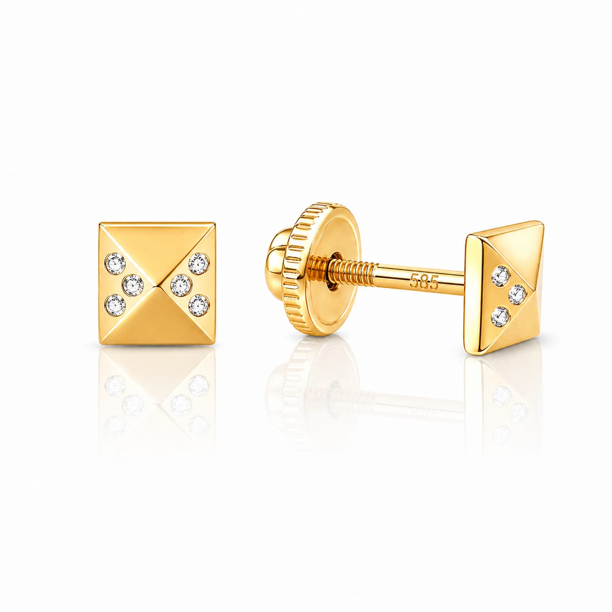 Cercei Aur 9K piramidă 4mm, Filet cu Protecție