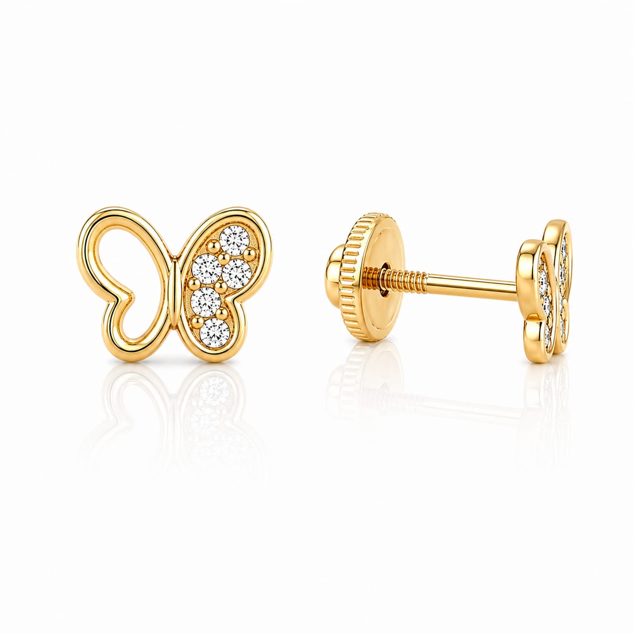 Cercei Aur 14K fluturași cu zirconii, Filet cu Protecție