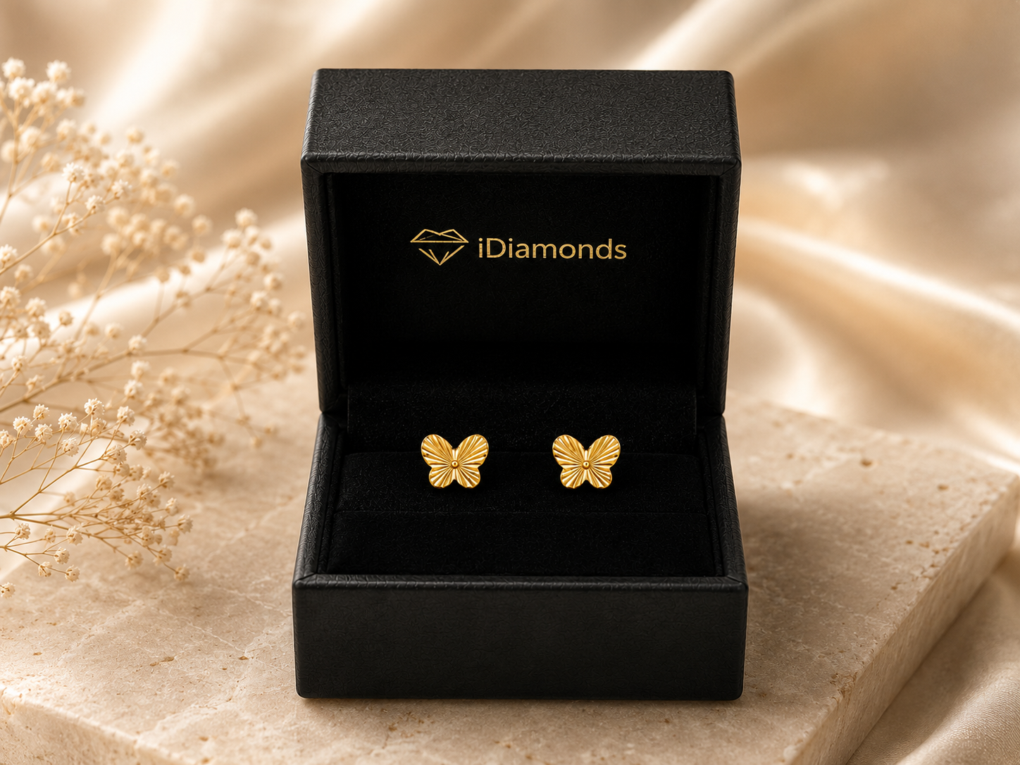 Cercei Aur 14k - Fluture diamantat, Filet cu Protecție