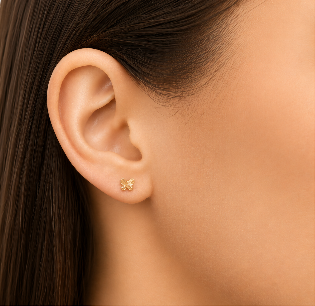 Cercei Aur 14k - Fluture diamantat, Filet cu Protecție