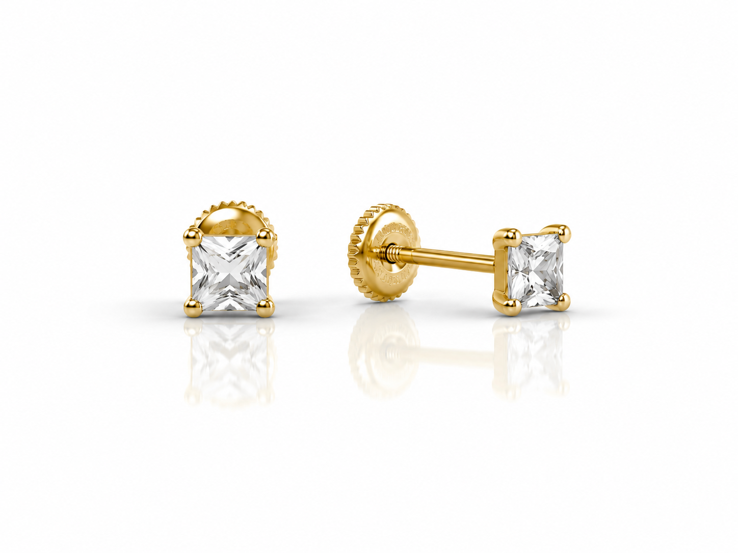 Cercei Aur 14k cu Zirconiu pătrat, Filet cu Protectie