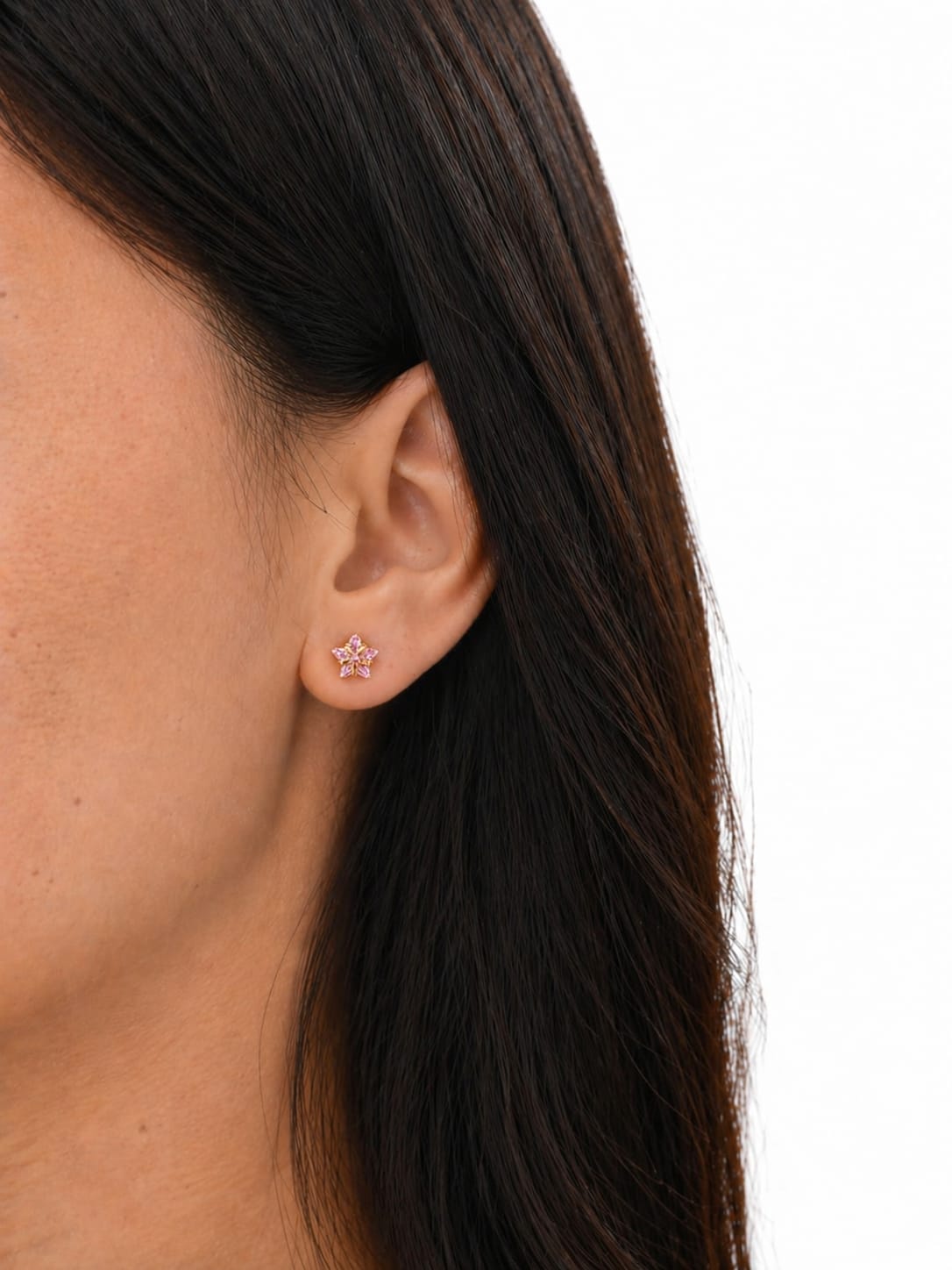 Cercei Aur 14K inimioare zirconii roz 5x5mm, Filet cu Protecție