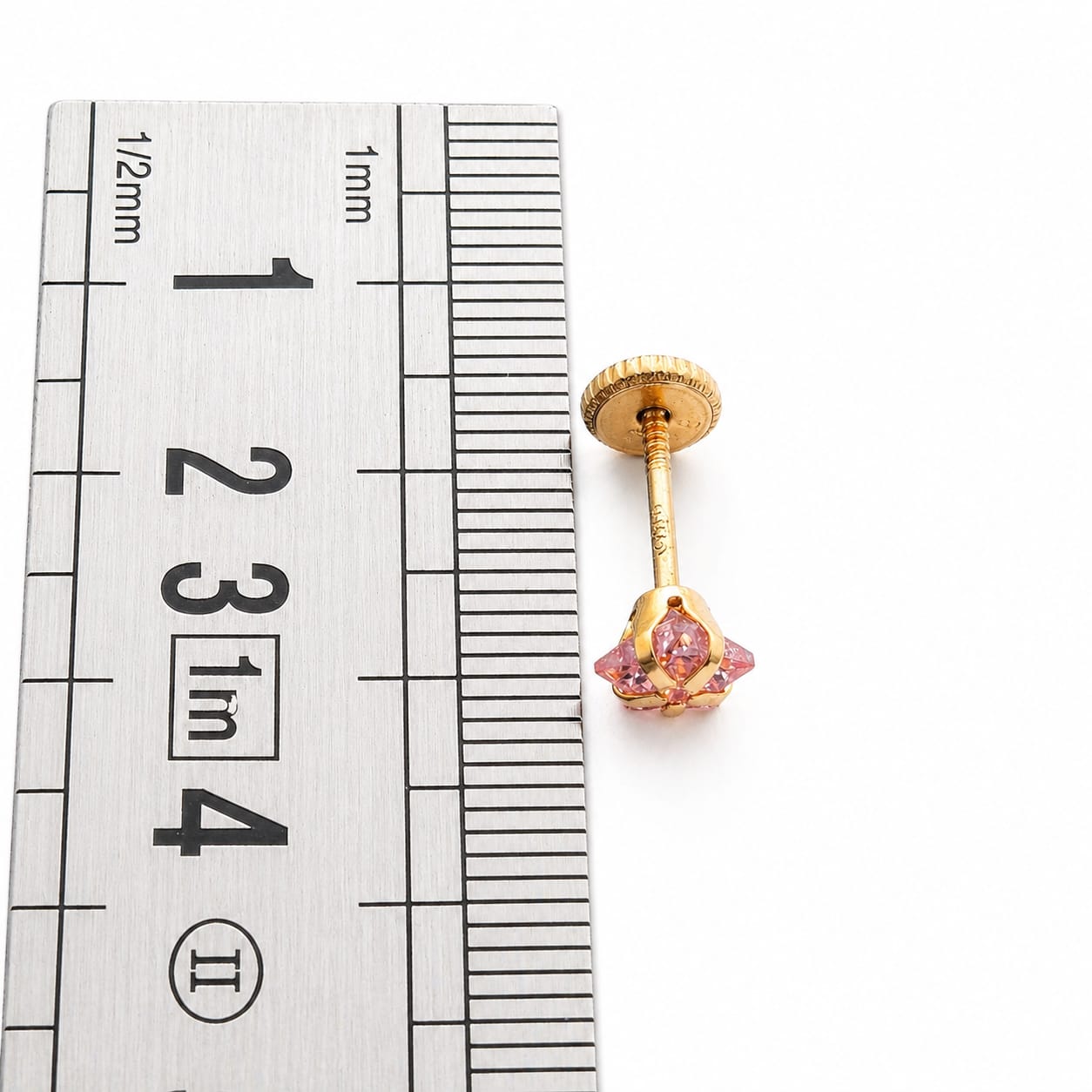 Cercei Aur 14K inimioare zirconii roz 5x5mm, Filet cu Protecție
