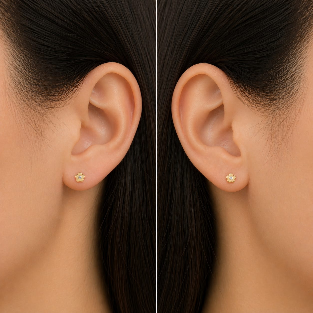 Cercei Aur 14K flori cu zirconii 1.5mm, Filet cu Protecție