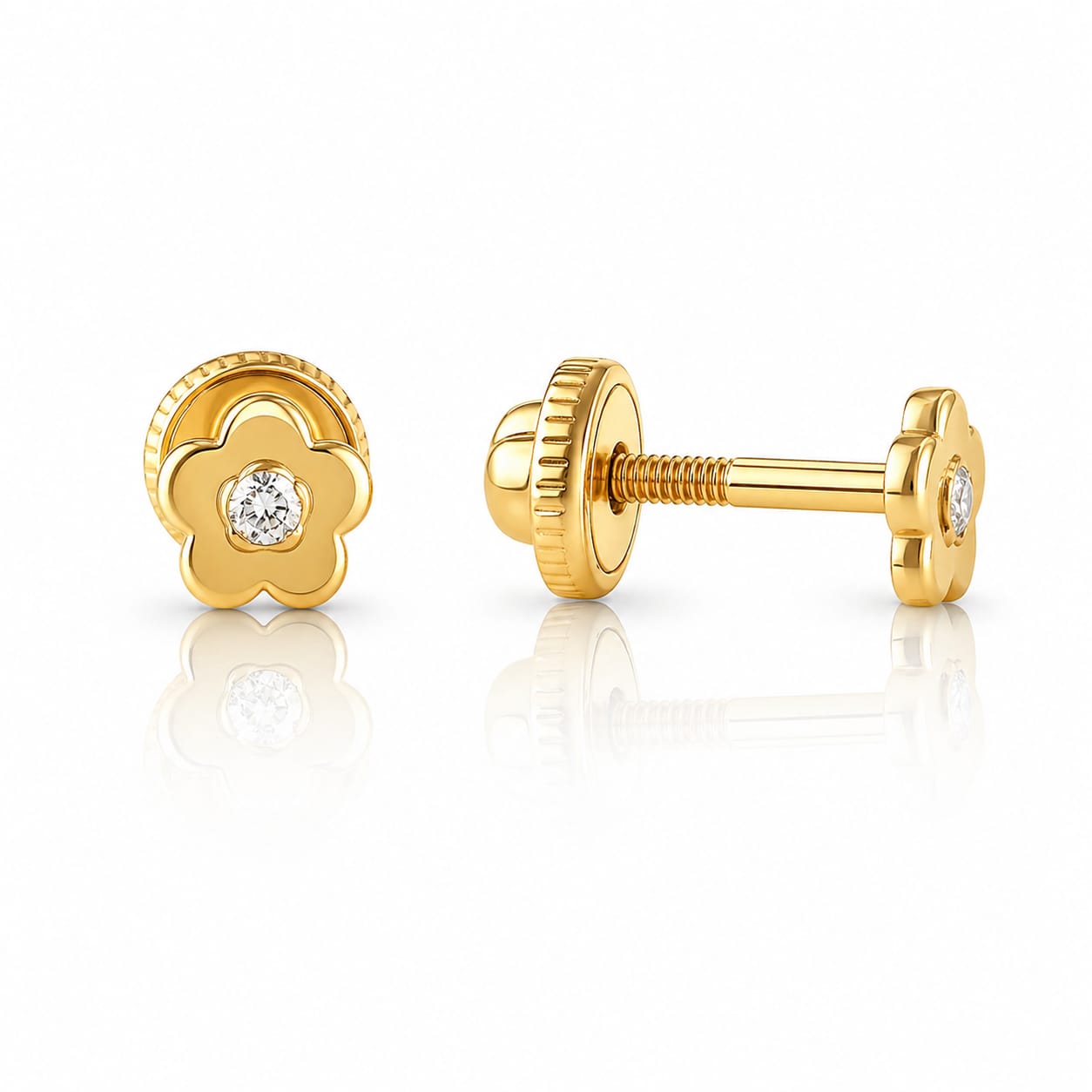 Cercei Aur 14K flori cu zirconii 1.5mm, Filet cu Protecție