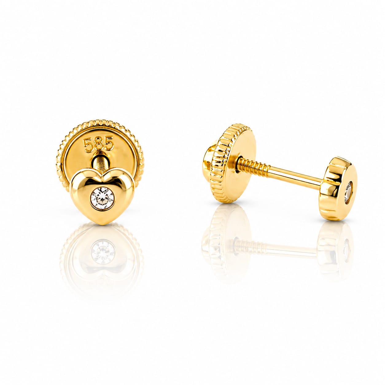 Cercei Aur 14K inimioare cu zirconii 1.5mm, Filet cu Protecție