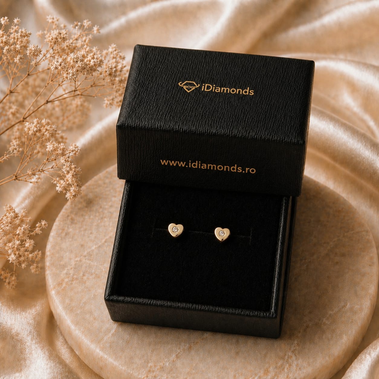 Cercei Aur 14K inimioare cu zirconii 1.5mm, Filet cu Protecție