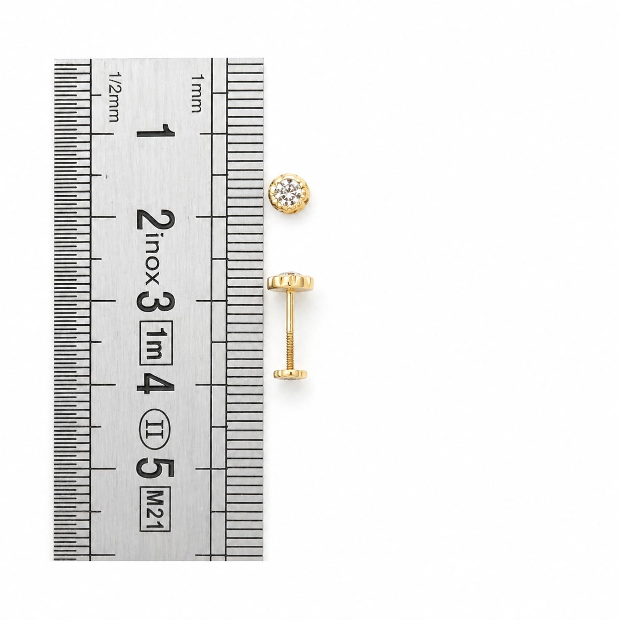 Cercei Aur 14K flori cu zirconii 3mm, Filet cu Protecție