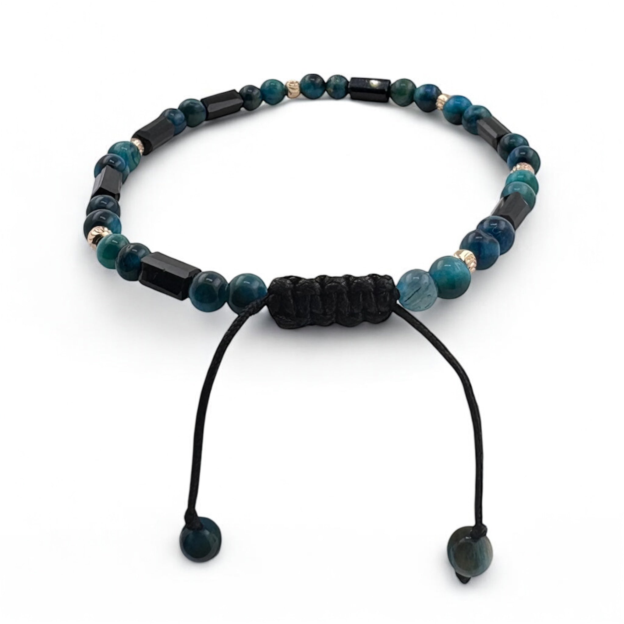Bratara Bilute Moon Aur 14K cu Margele Albastre Marble si Negre
