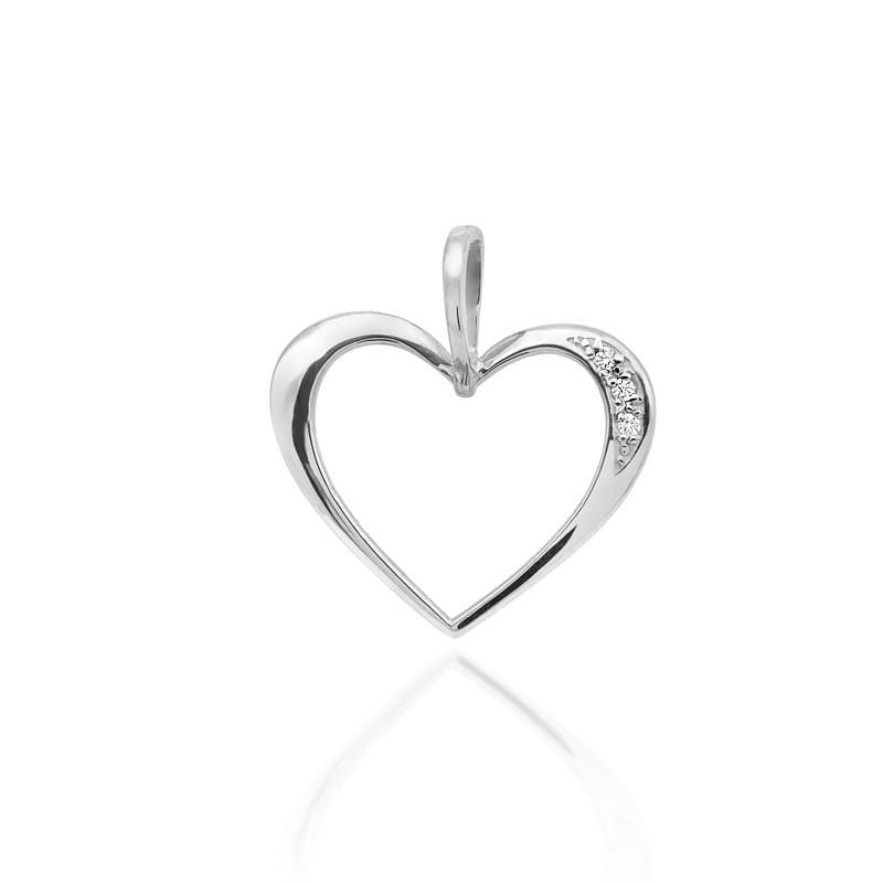 Pandantiv Inima Aur 14K cu Diamant 0.025 ct - Alb