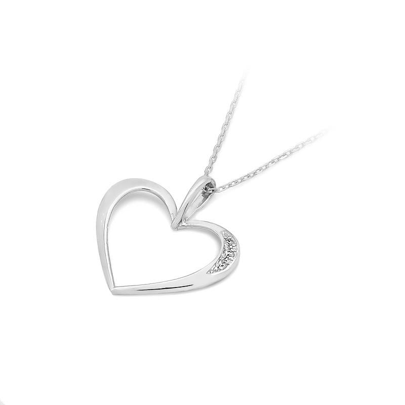 Pandantiv Inima Aur 14K cu Diamant 0.025 ct - Alb