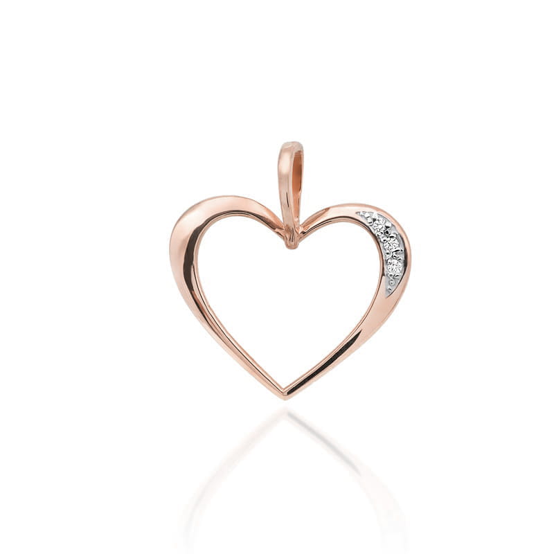 Pandantiv Inima Aur 14K cu Diamant 0.025 ct - Roz