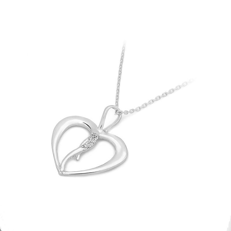 Pandantiv Inima Aur 14K cu Diamante 0.025 ct - Alb