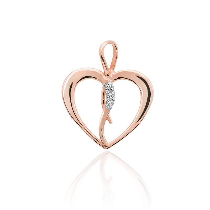 Pandantiv Inima Aur 14K cu Diamante 0.025 ct - Roz