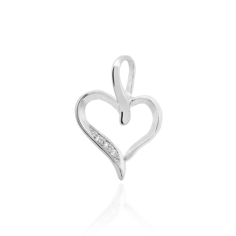Pandantiv Inima Aur 14K cu Diamante 0.015 ct - Alb