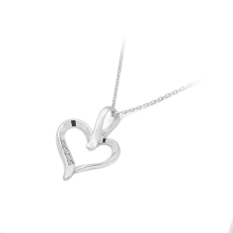 Pandantiv Inima Aur 14K cu Diamante 0.015 ct - Alb