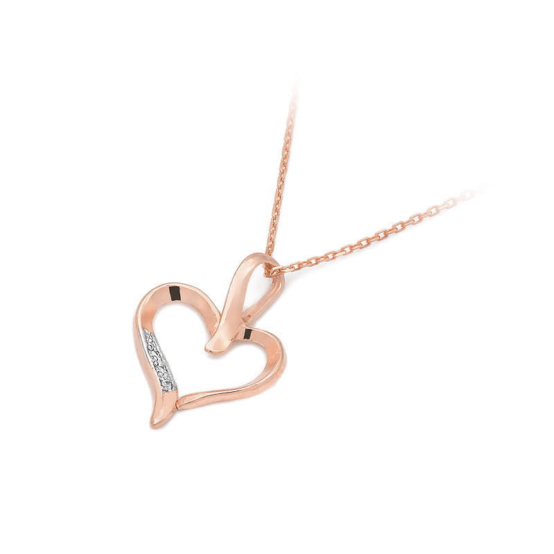 Pandantiv Inima Aur 14K cu Diamante 0.015 ct - Roz