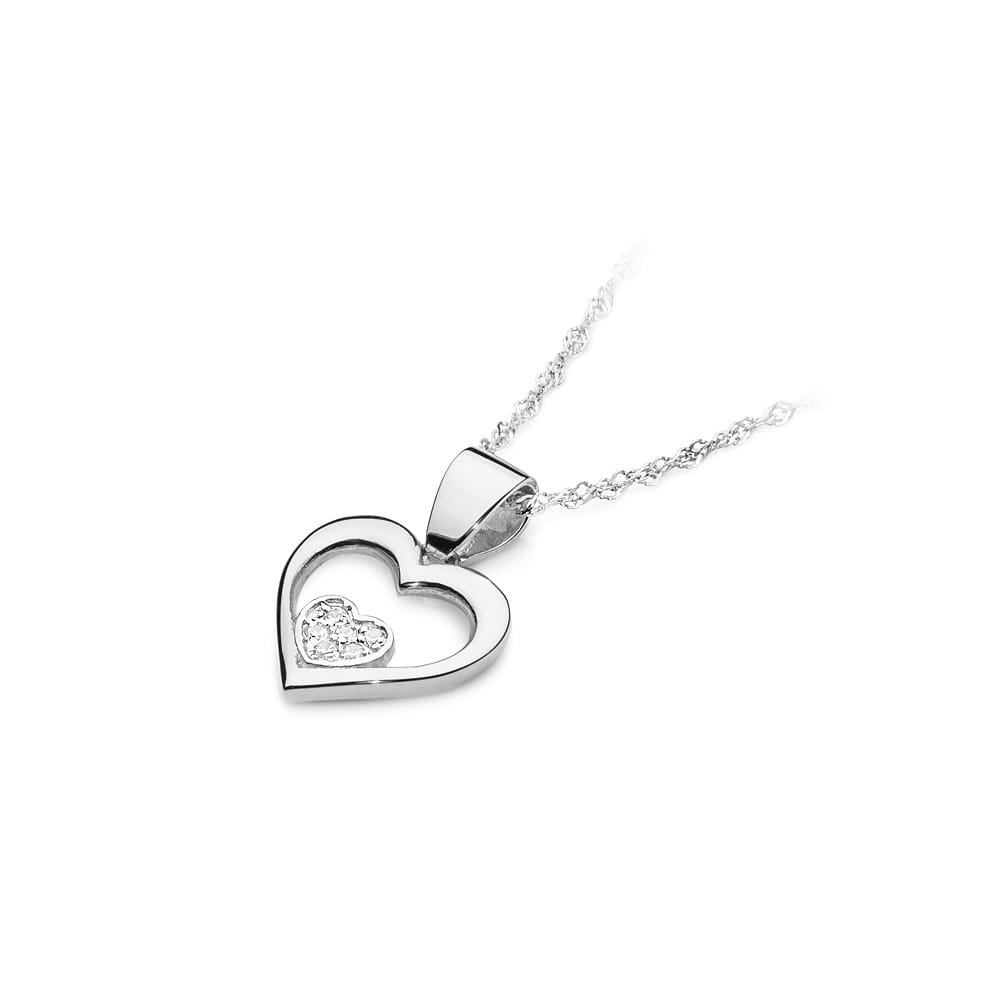 Pandantiv Inima Aur 14k cu Diamante 0.05 ct - Alb