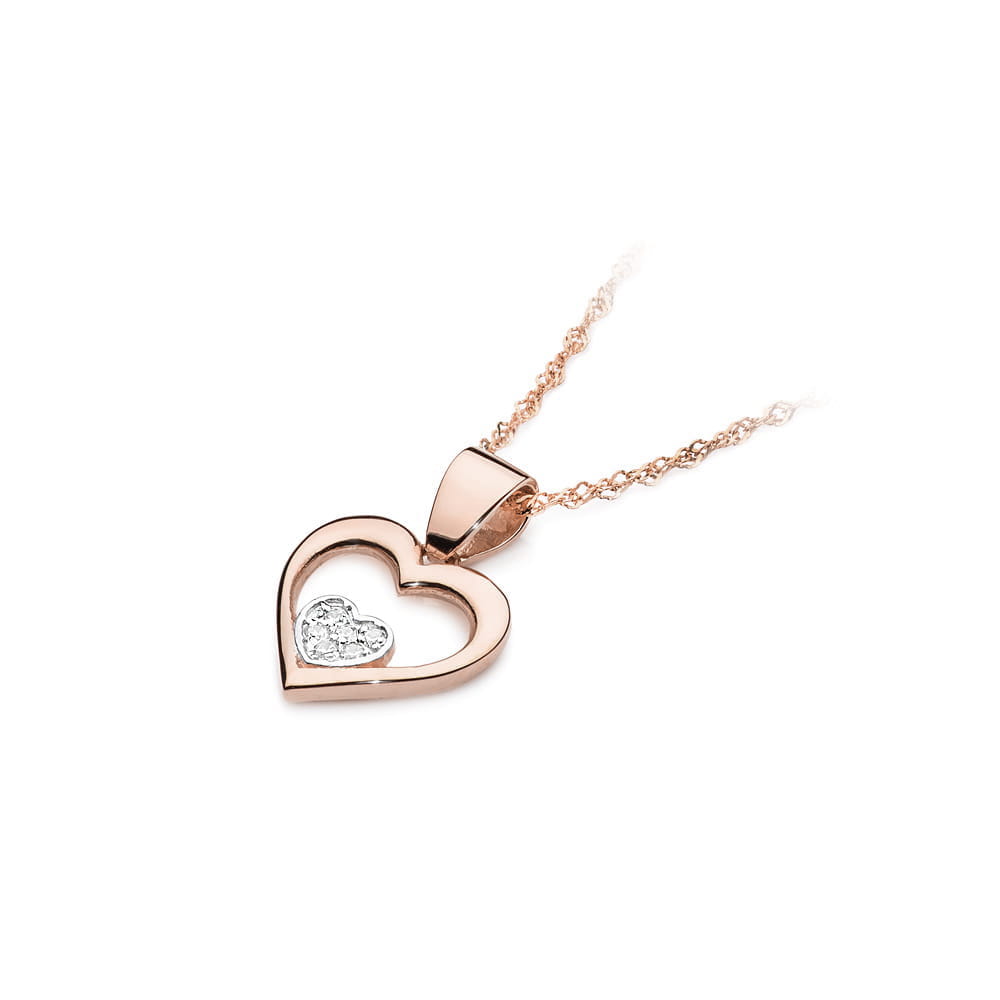 Pandantiv Inima Aur 14k cu Diamante 0.05 ct - Roz