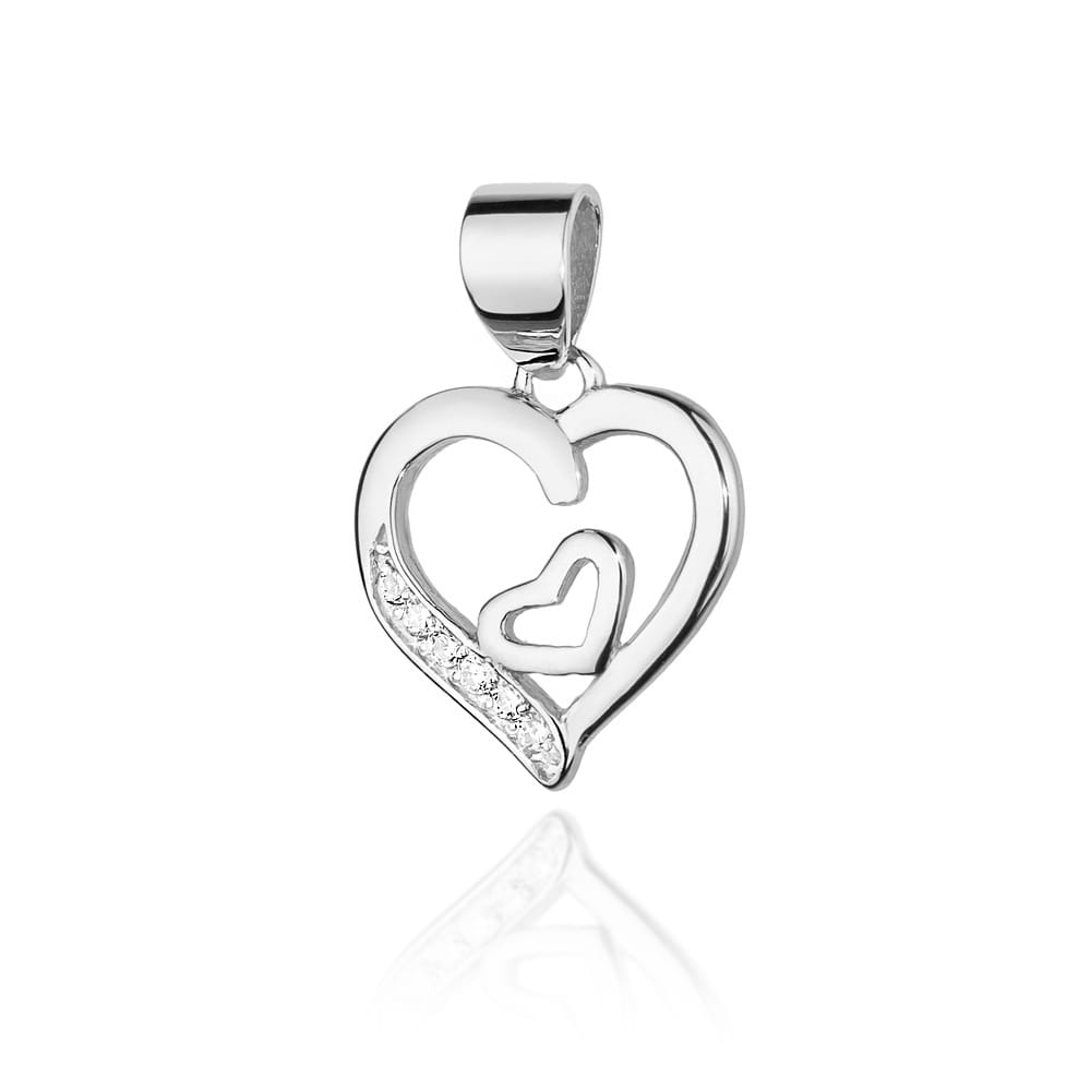 Pandantiv Inima Aur 14K cu Diamante 0.05 ct - Alb