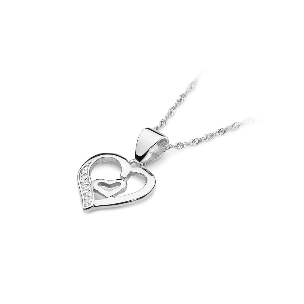 Pandantiv Inima Aur 14K cu Diamante 0.05 ct - Alb