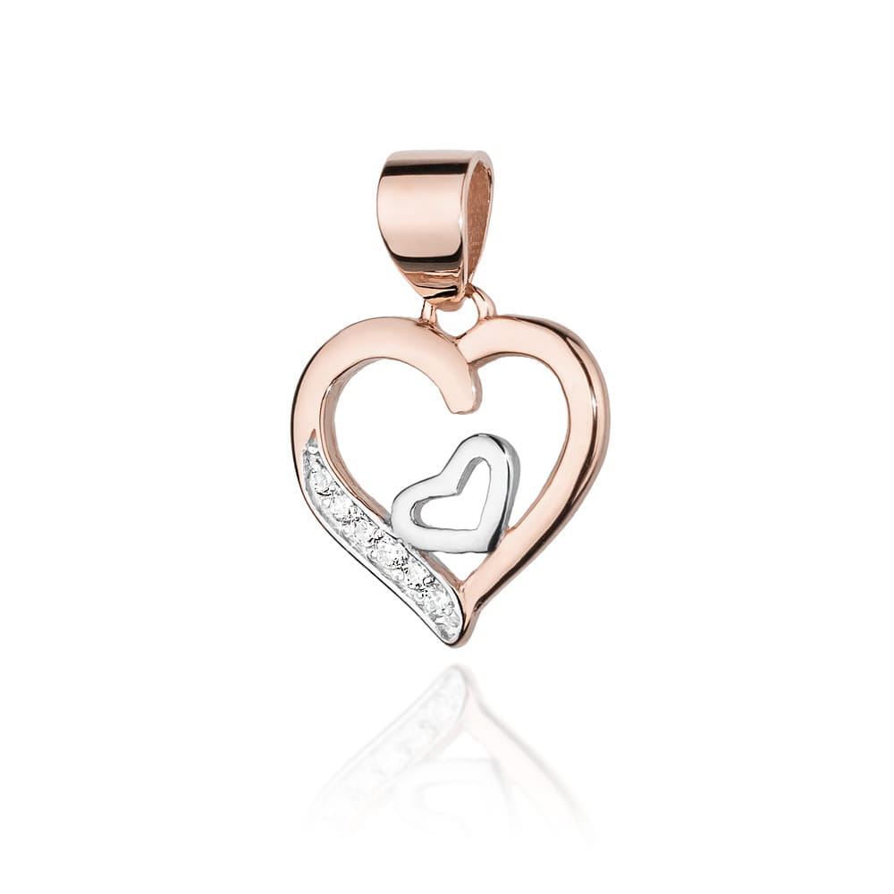 Pandantiv Inima Aur 14K cu Diamante 0.05 ct - Roz
