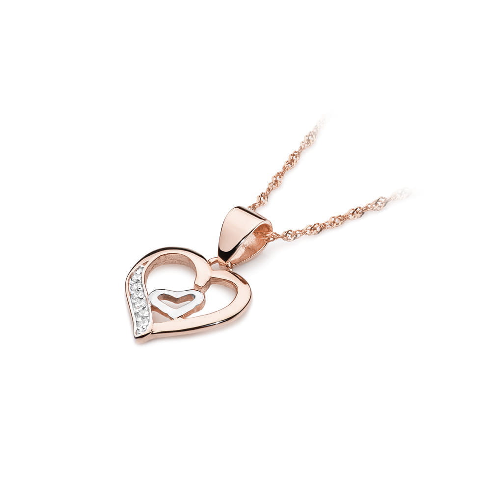 Pandantiv Inima Aur 14K cu Diamante 0.05 ct - Roz
