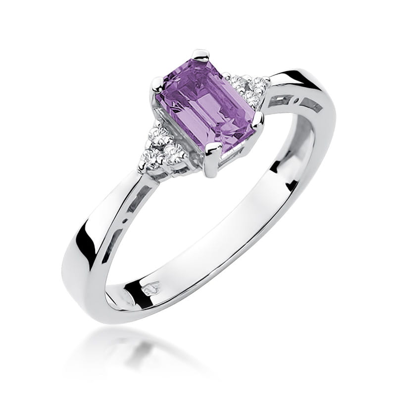 Inel Aur 9K cu Ametist 0.50 ct si Diamante Naturale 0.03 ct