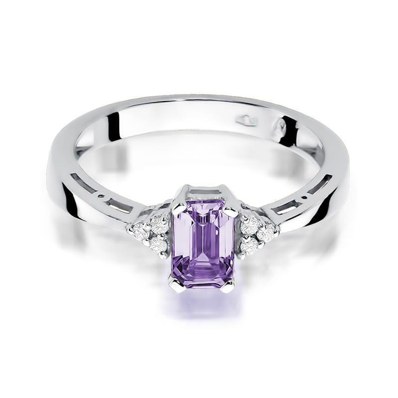 Inel Aur 9K cu Ametist 0.50 ct si Diamante Naturale 0.03 ct