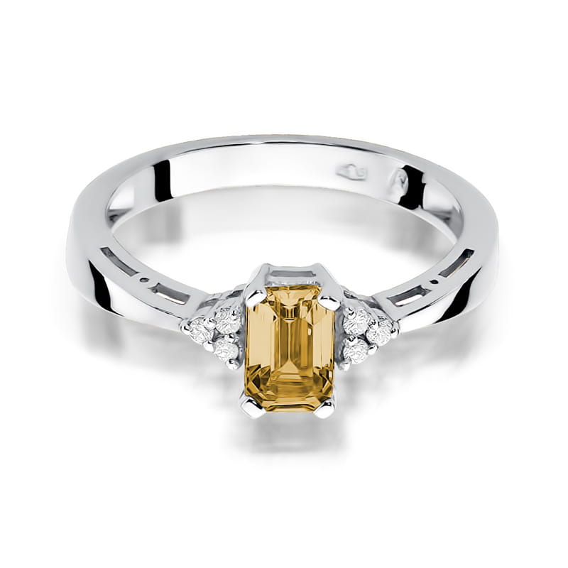 Inel Aur 9K cu Citrin 0.60 ct si Diamante Naturale 0.03 ct