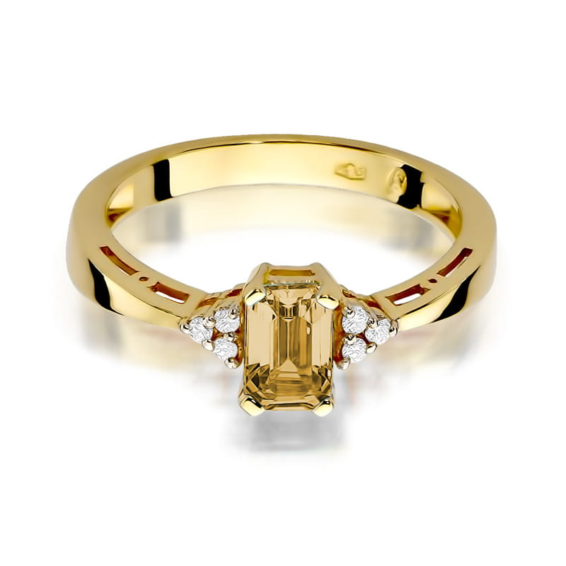 Inel Aur 9K cu Citrin 0.60 ct si Diamante Naturale 0.03 ct