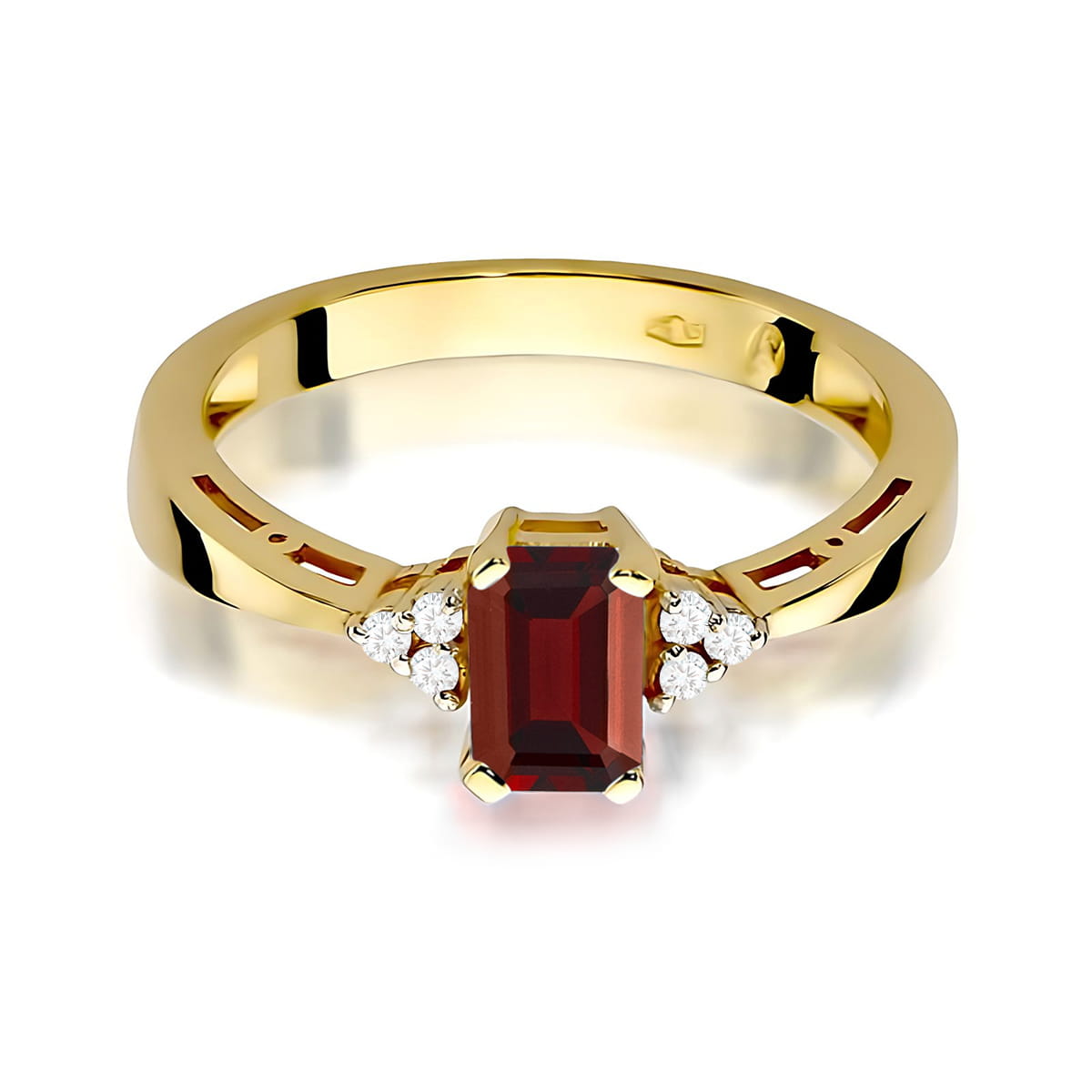 Inel Aur 9K cu Granat 0.70 ct si Diamante Naturale 0.03 ct