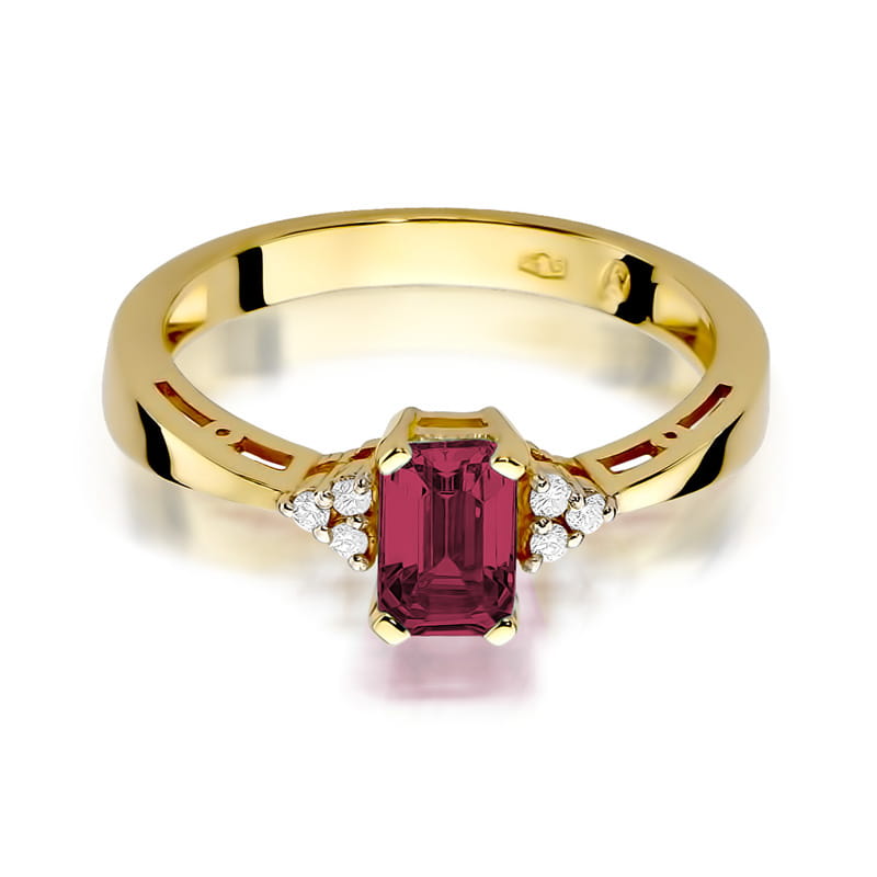 Inel Aur 9K cu Rubin 0.80 ct si Diamante Naturale 0.03 ct