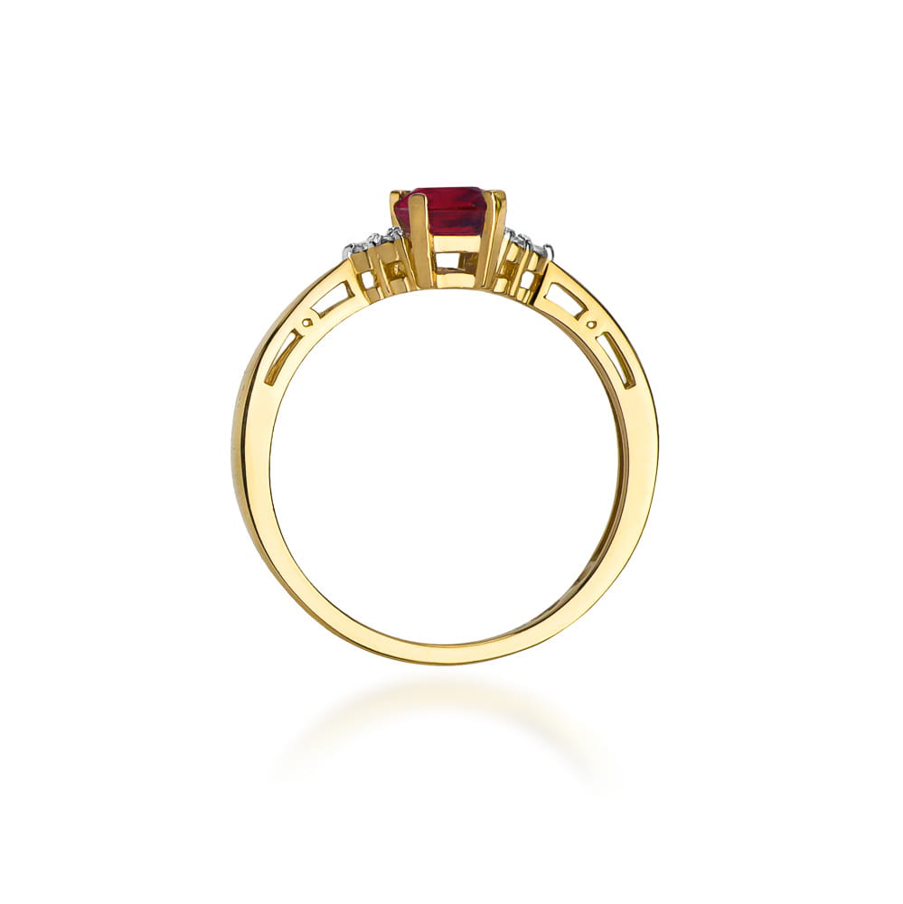 Inel Aur 9K cu Rubin 0.80 ct si Diamante Naturale 0.03 ct