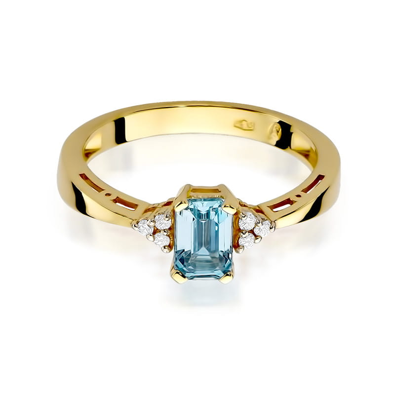 Inel Aur 9K cu Topaz Swiss 0.65 ct si Diamante Naturale 0.03 ct