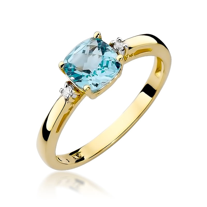 Inel Aur 9K cu Topaz Swiss 1.10 ct si Diamante Naturale 0.03 ct