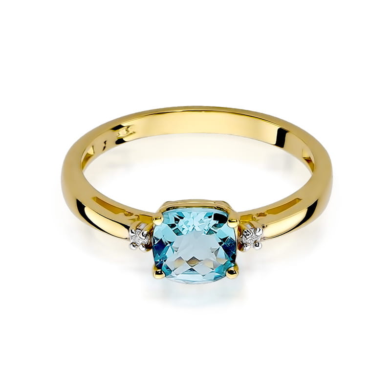 Inel Aur 9K cu Topaz Swiss 1.10 ct si Diamante Naturale 0.03 ct