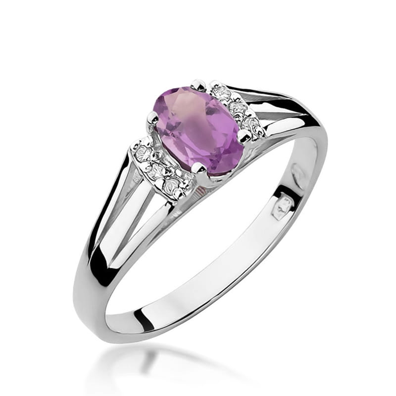 Inel Aur 14K cu Ametist 0.40 ct si Diamante Naturale 0.05 ct