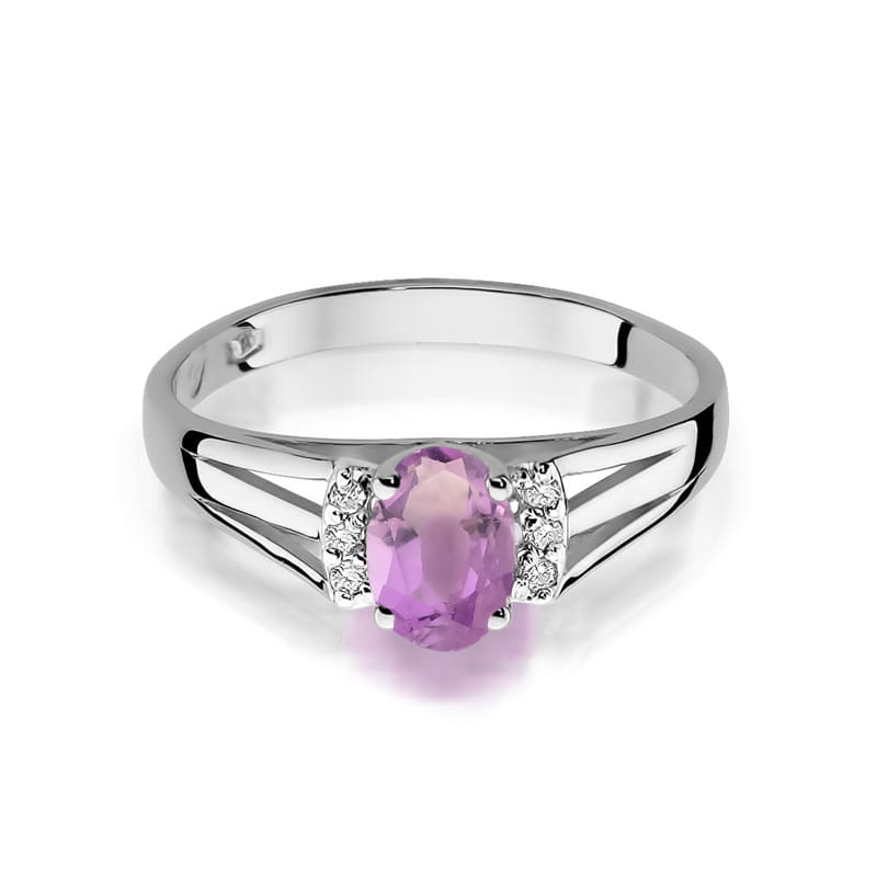 Inel Aur 14K cu Ametist 0.40 ct si Diamante Naturale 0.05 ct