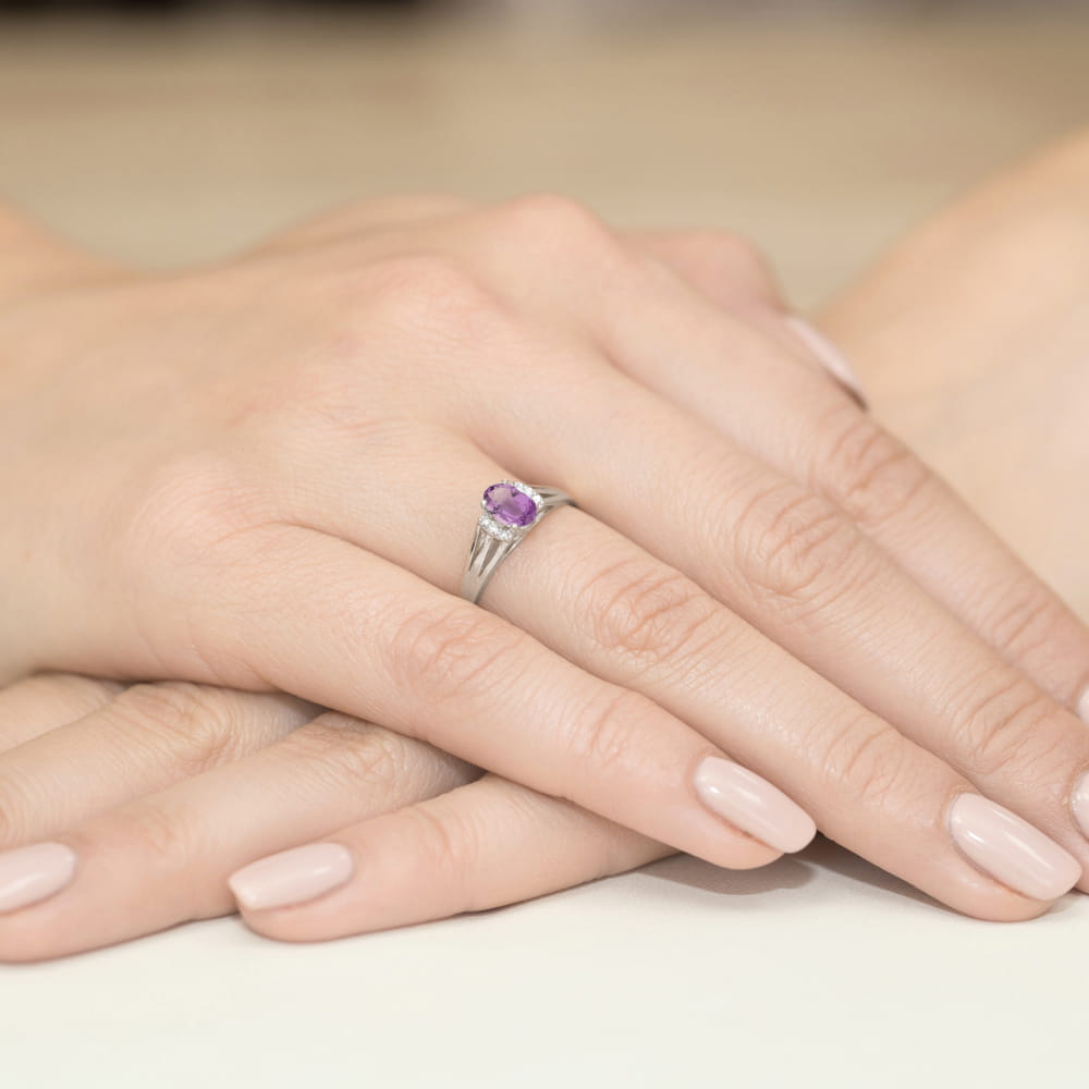 Inel Aur 14K cu Ametist 0.40 ct si Diamante Naturale 0.05 ct