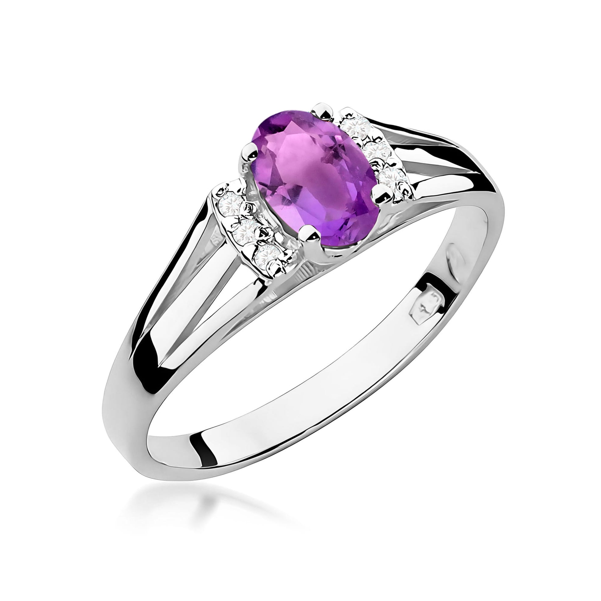 Inel Aur 9K cu Ametist 0.40 ct si Diamante Naturale 0.05 ct