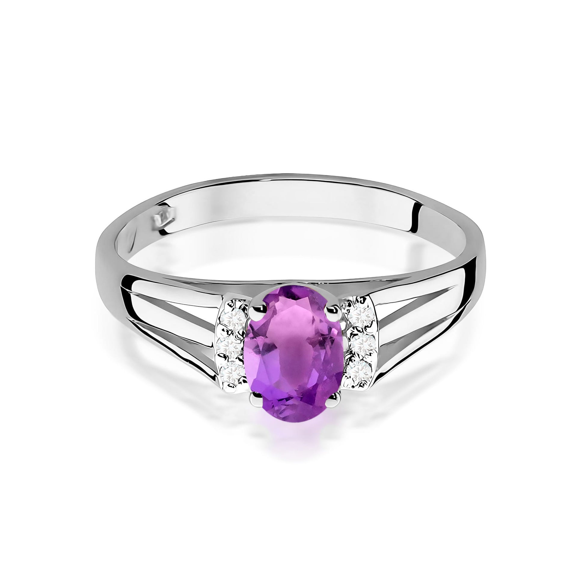 Inel Aur 9K cu Ametist 0.40 ct si Diamante Naturale 0.05 ct